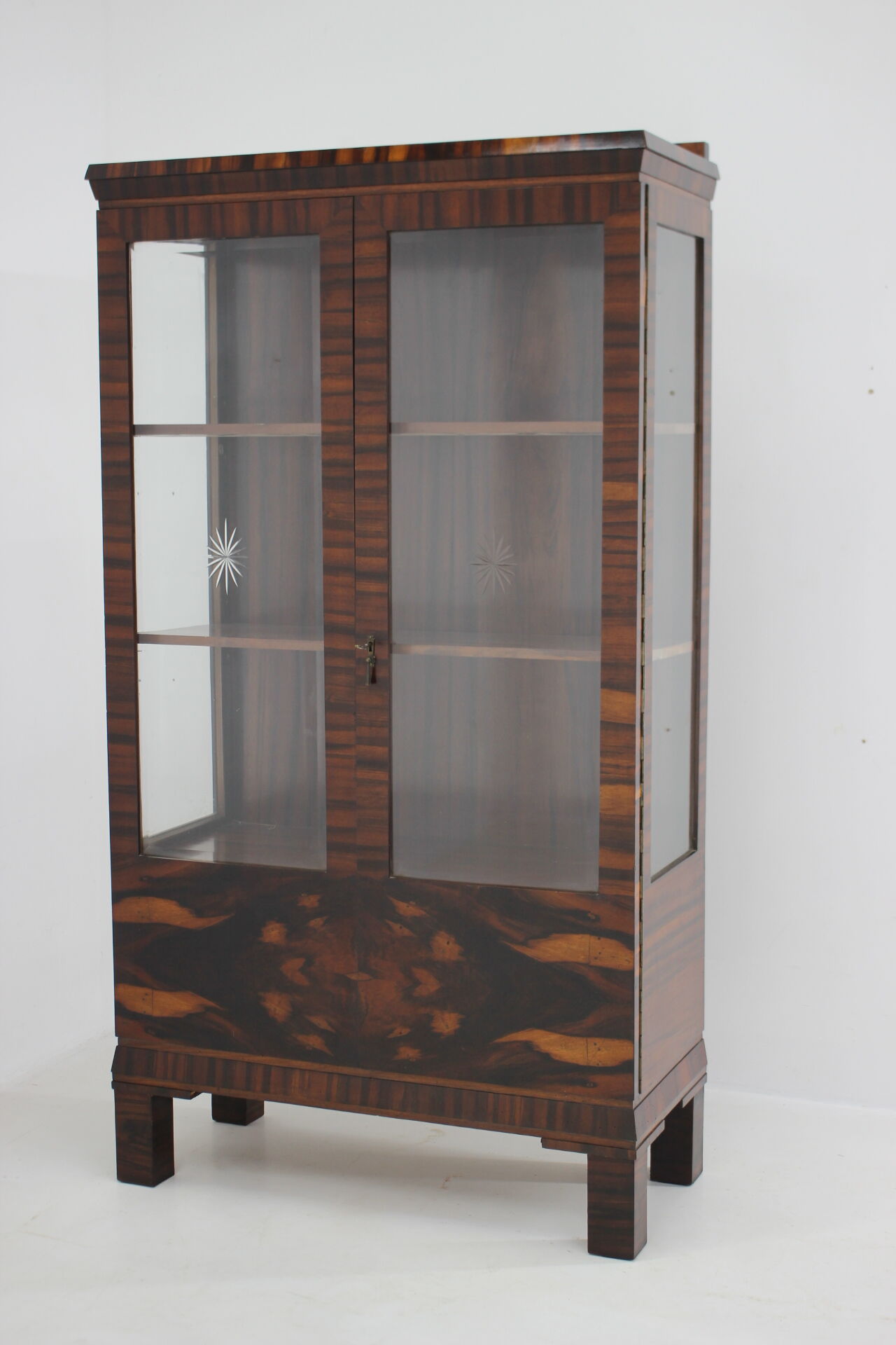 1930s art deco palisander and glass cabinet , czechoslovakia