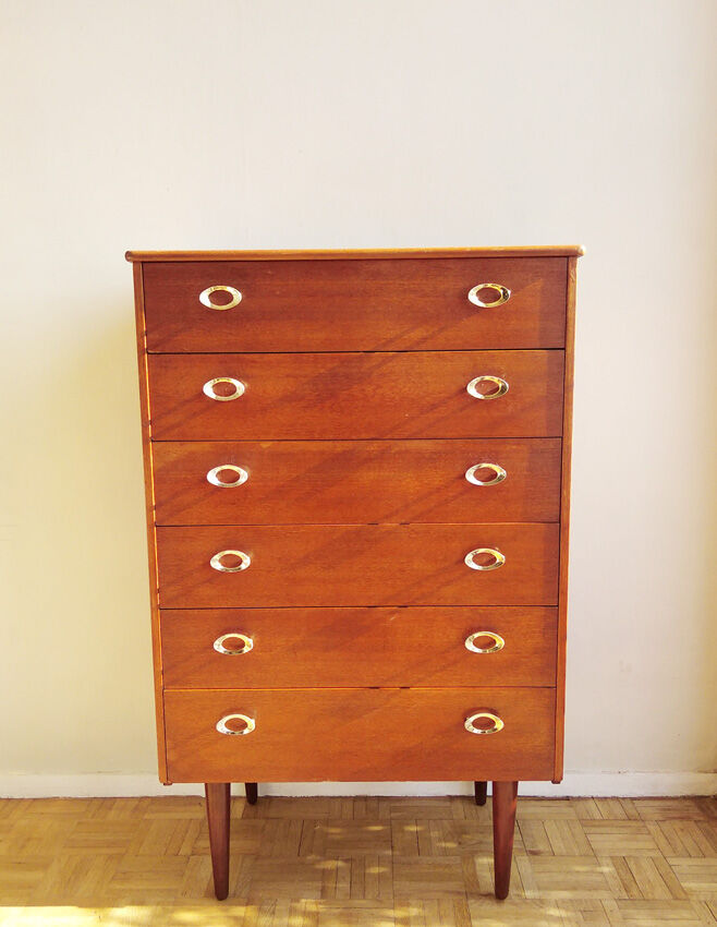 Commode haute à 6 tiroirs - teck - 1960
