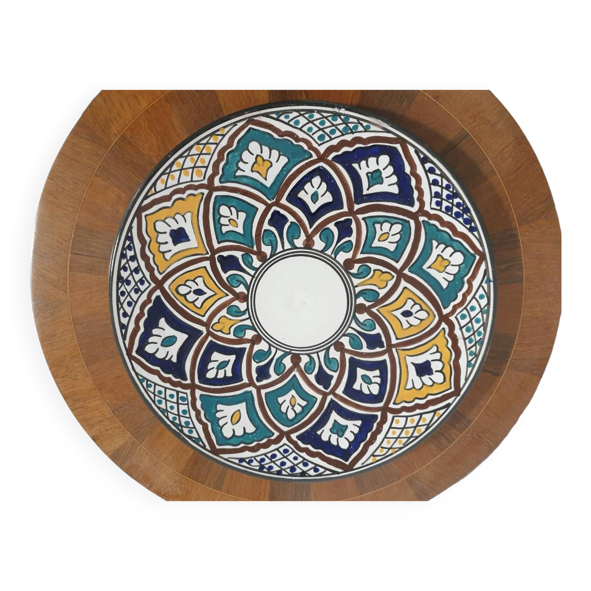 Large old couscous dish in ceramic stoneware and enamels