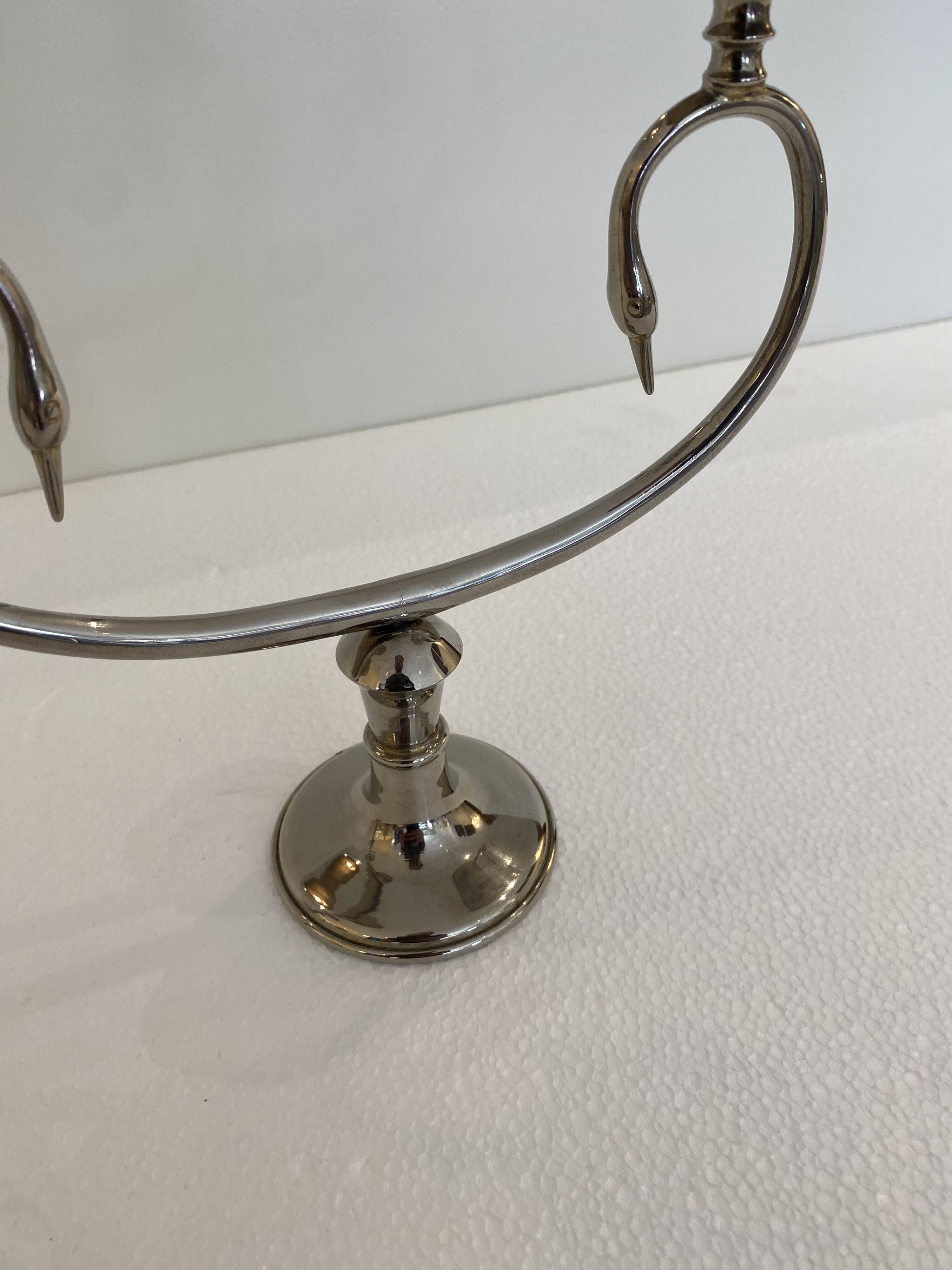 Silver Plated Pair Double Swan Candelabra Candleholders Sculptural 1970s