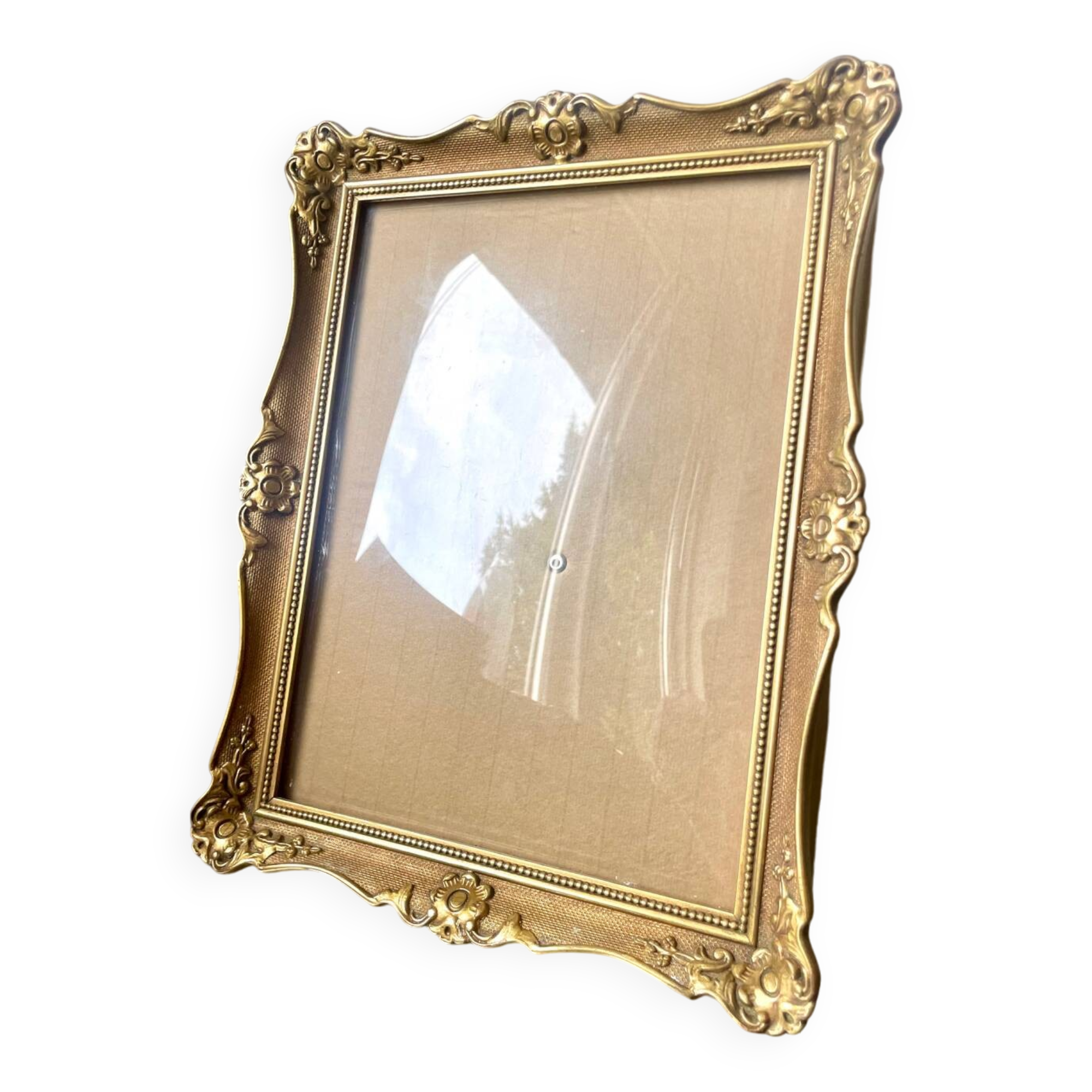 Antique Wooden Frame  gold colored  28 cm x 22 cm CONVEX Glass