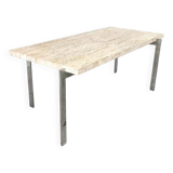 Table basse vintage en travertin et chrome, années 1970