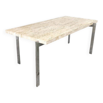 Vintage travertine and chrome coffee table, 1970s