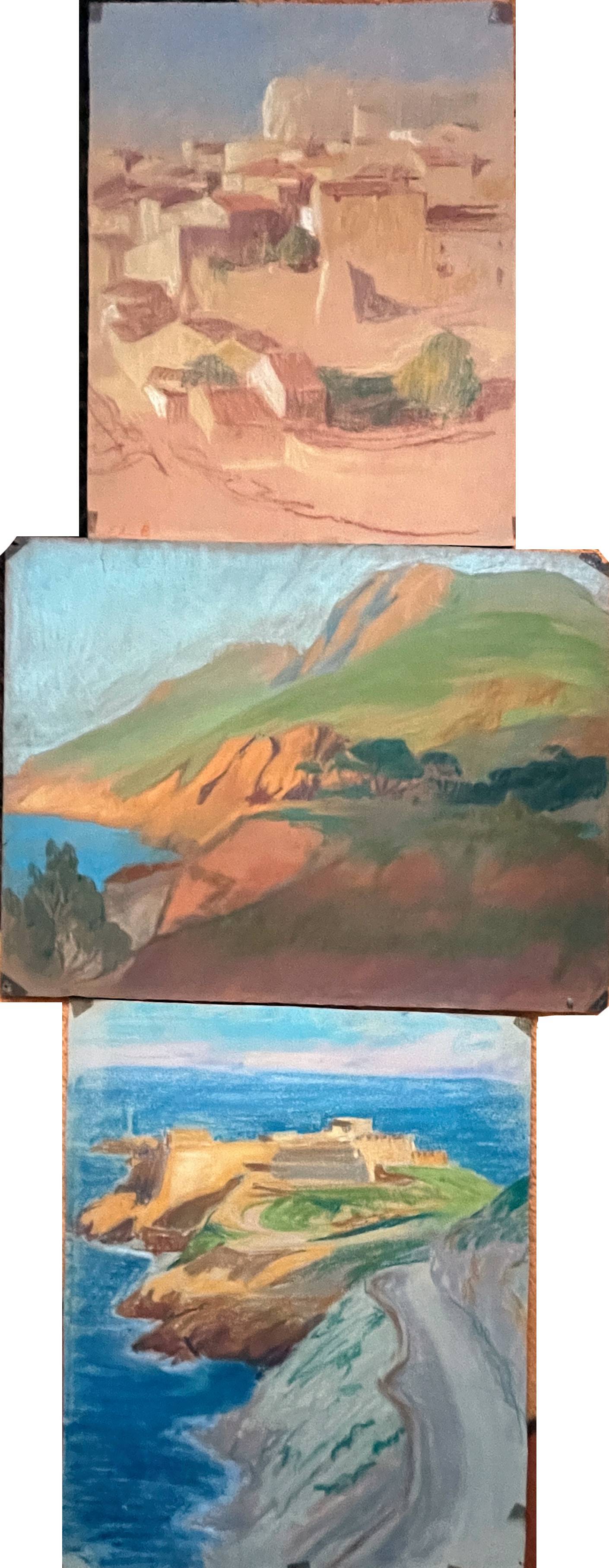 Paintings lot of 3 Pastel Ed. Pannetier (1884-1965) Orientalist Marine (?)