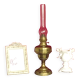 Vintage Brass Oil Lantern with Decorative Base and Clear Glass Funnel Stamped LB Marque Delay 4399