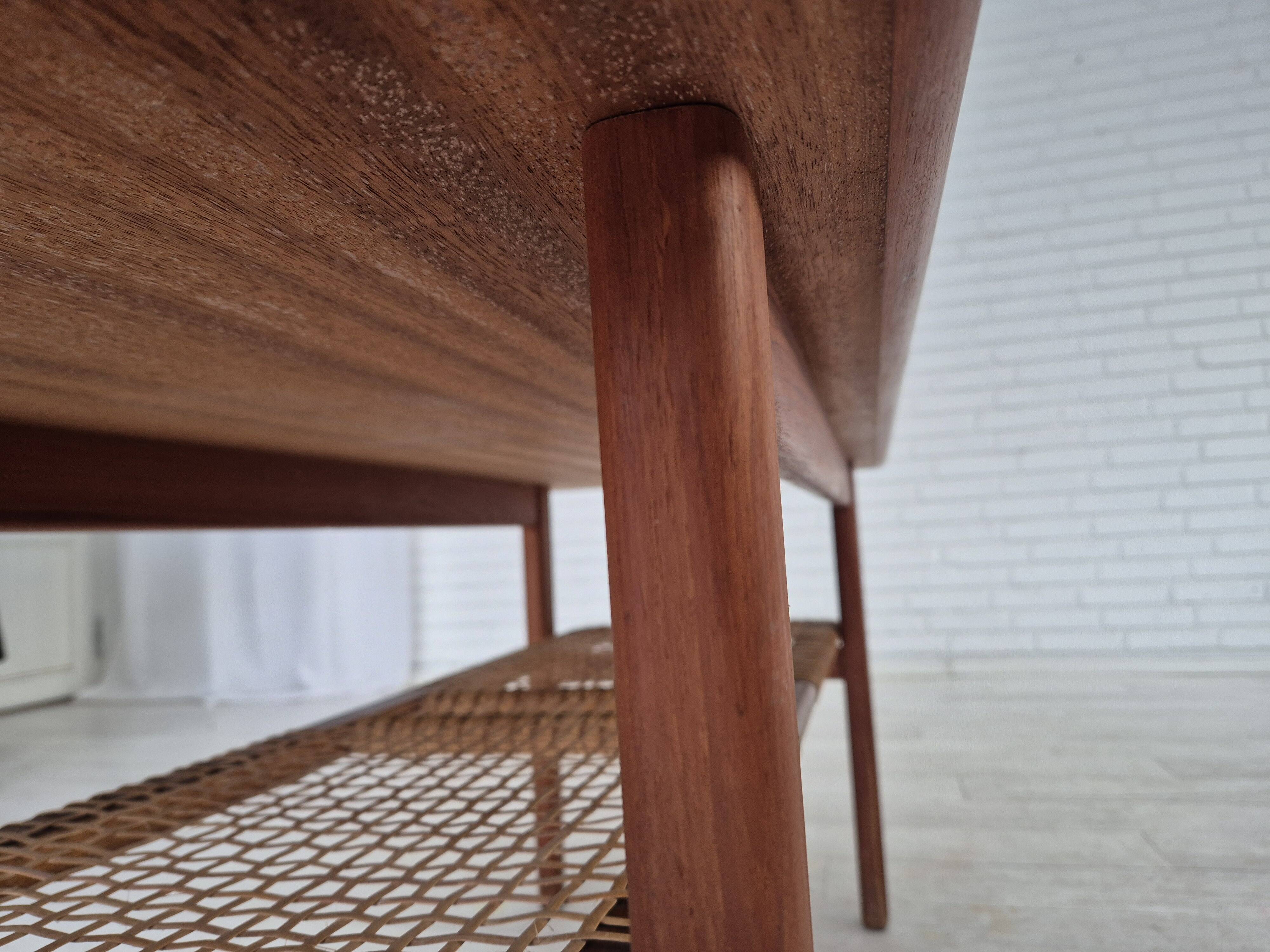 1970s, Scandinavian coffee table, original condition, teak wood, rattan.