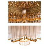 Gilt bronze chandelier with tassels with matching sconces