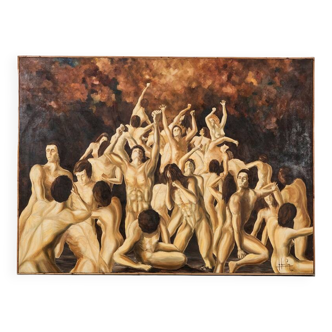Large 70s "Purgatory" Oil Painting