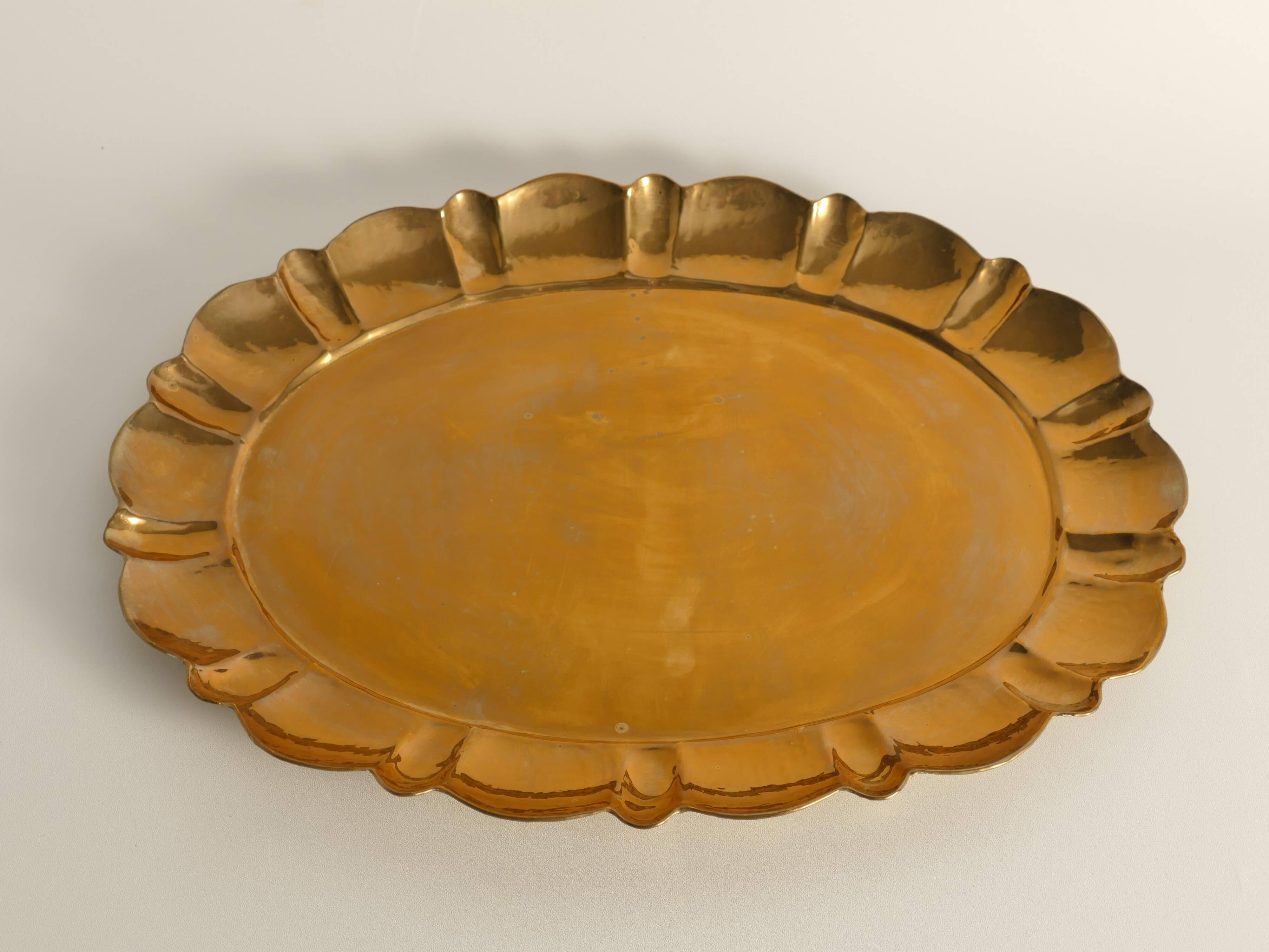 Hollywood Regency Large Oval Brass Tray by Firma Lars Holmström, Sweden 1940's