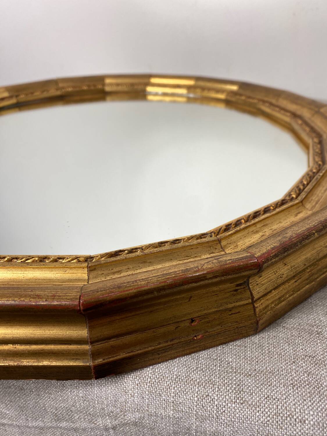 Miroir rond vintage en bois
