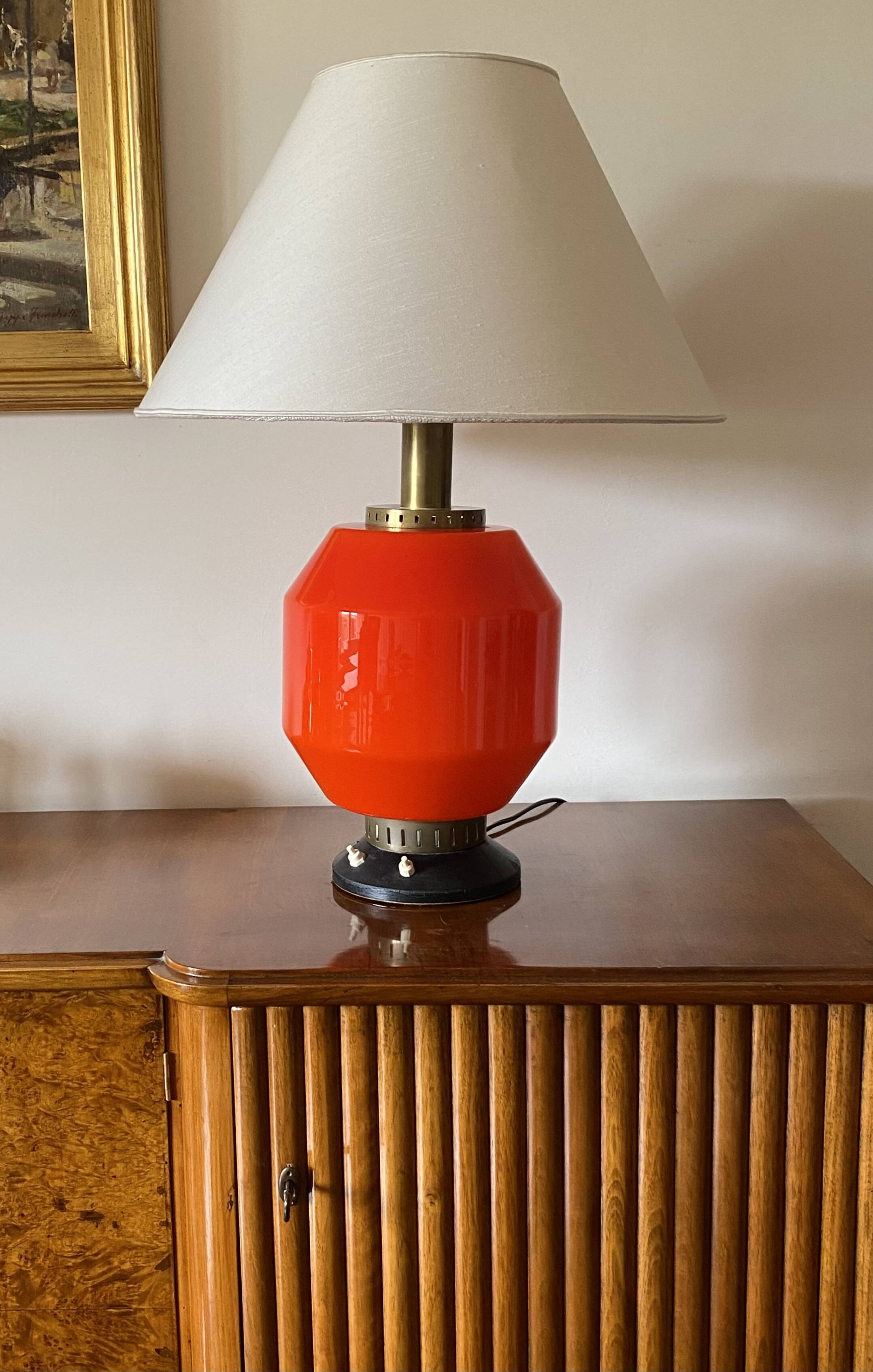 Space Age orange glass table lamp base, Italy 1960s
