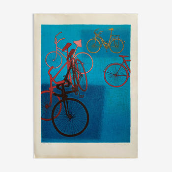 "Bicycles" lithograph by Daniel Riberzani