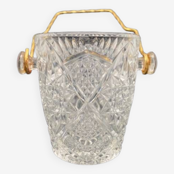 Worked glass ice bucket with golden handle