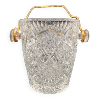 Worked glass ice bucket with golden handle