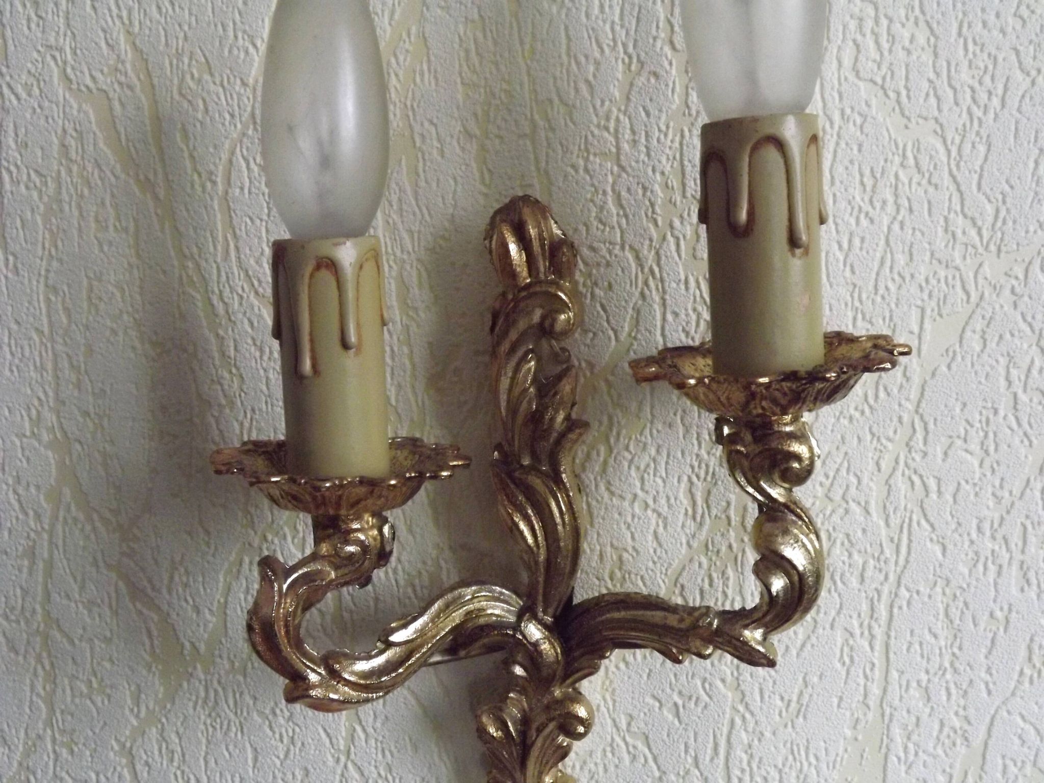Brass wall lights.