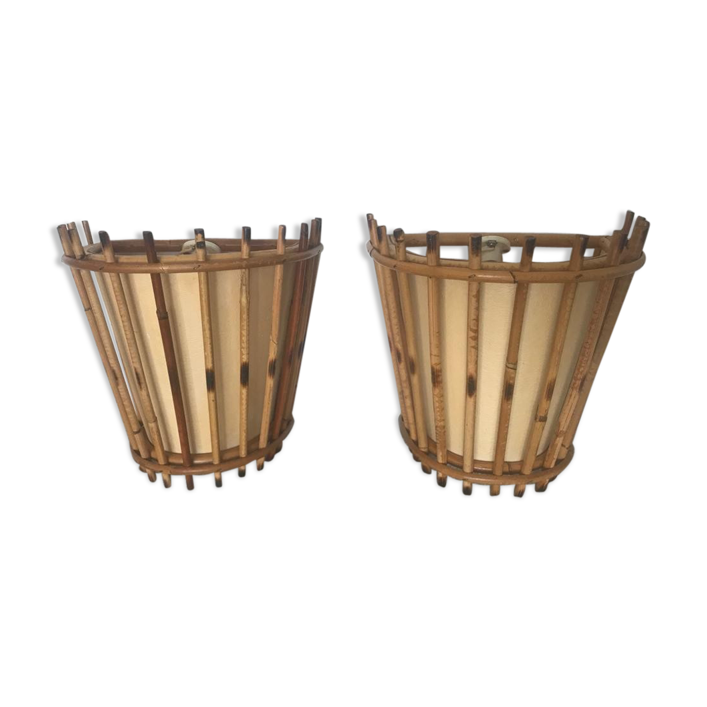 Pair of vintage bamboo wall lights