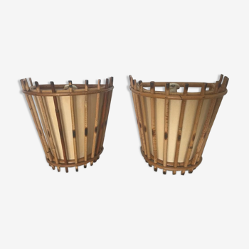Pair of vintage bamboo wall lights