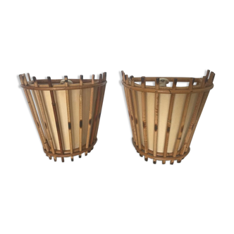 Pair of vintage bamboo wall lights
