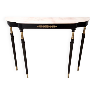 Vintage Black Lacquered Beech Console with a Portuguese Pink Marble Top, Italy