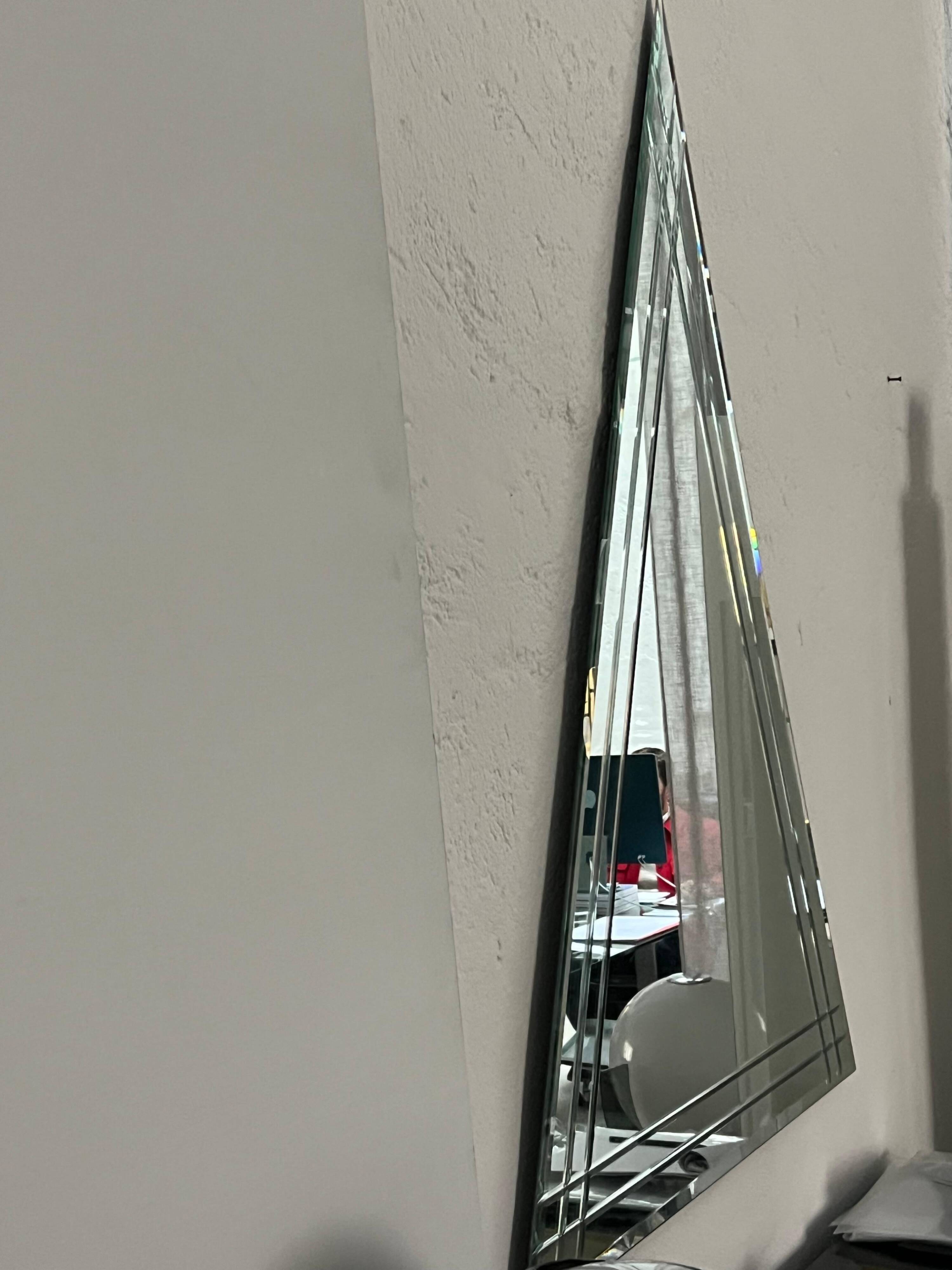 Vintage Big Triangular Wall Mounted Mirror with Beveled Decoration