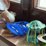 1970s Murano Swirl Blue Glass Bowl