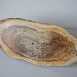 Ancien plateau à fromage en tranche de bois rondelle tronc d'arbre 48 cm