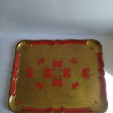 Large Florentine Italian red and gold vintage tray