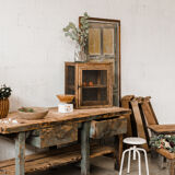 Green wooden workbench – 2 drawers