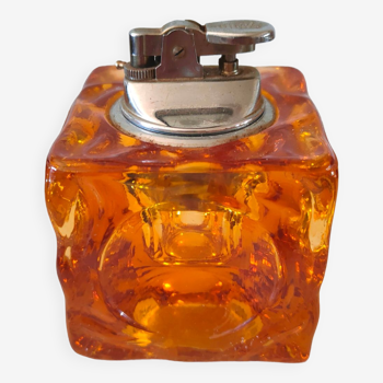 Briquet en verre ambré design années 70