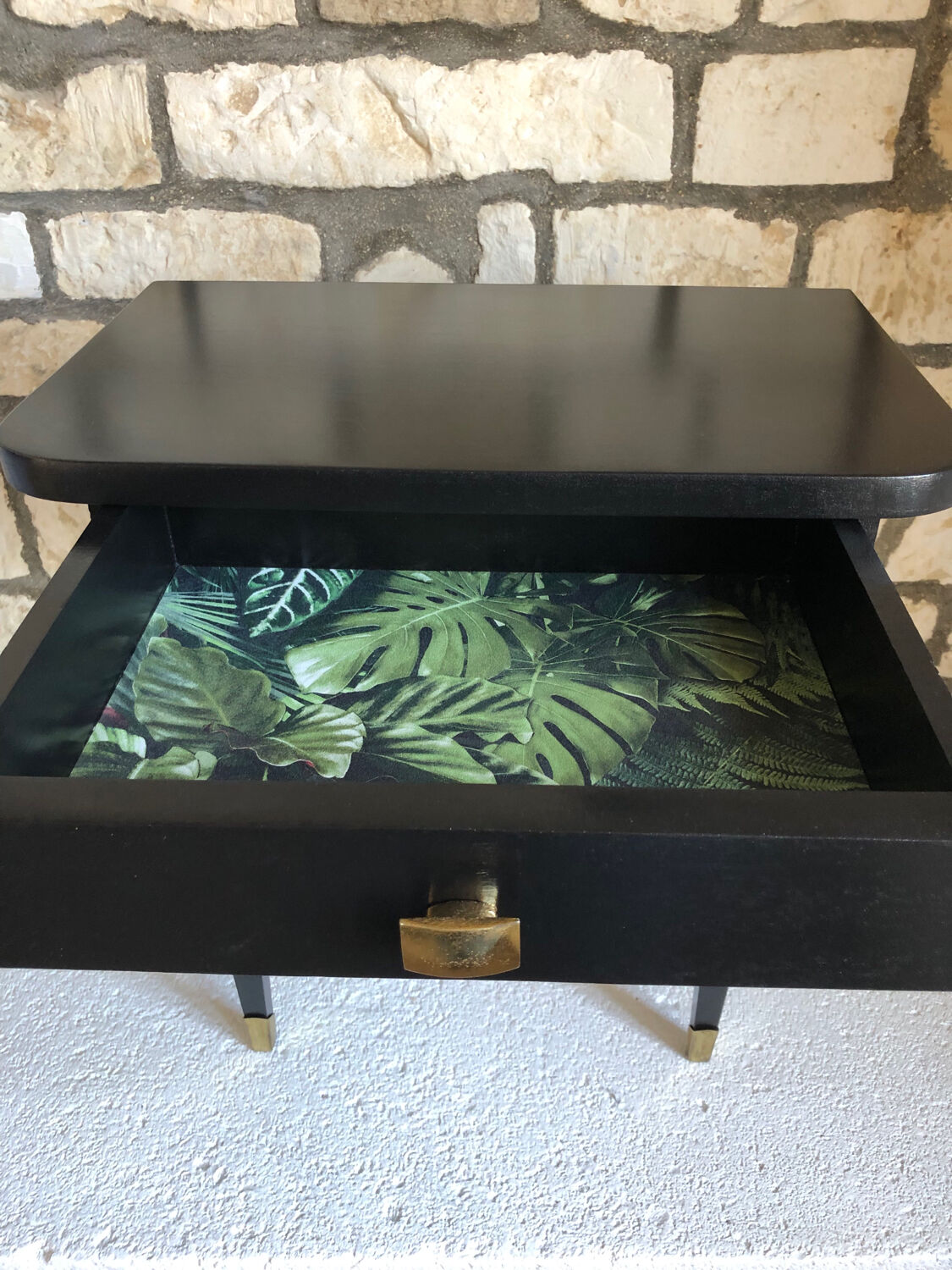 Vintage black and brass bedside table - 1950s style