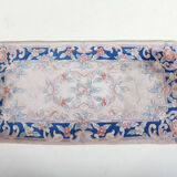 Chinese fringe rug with floral pattern on blue and beige background 63x143cm