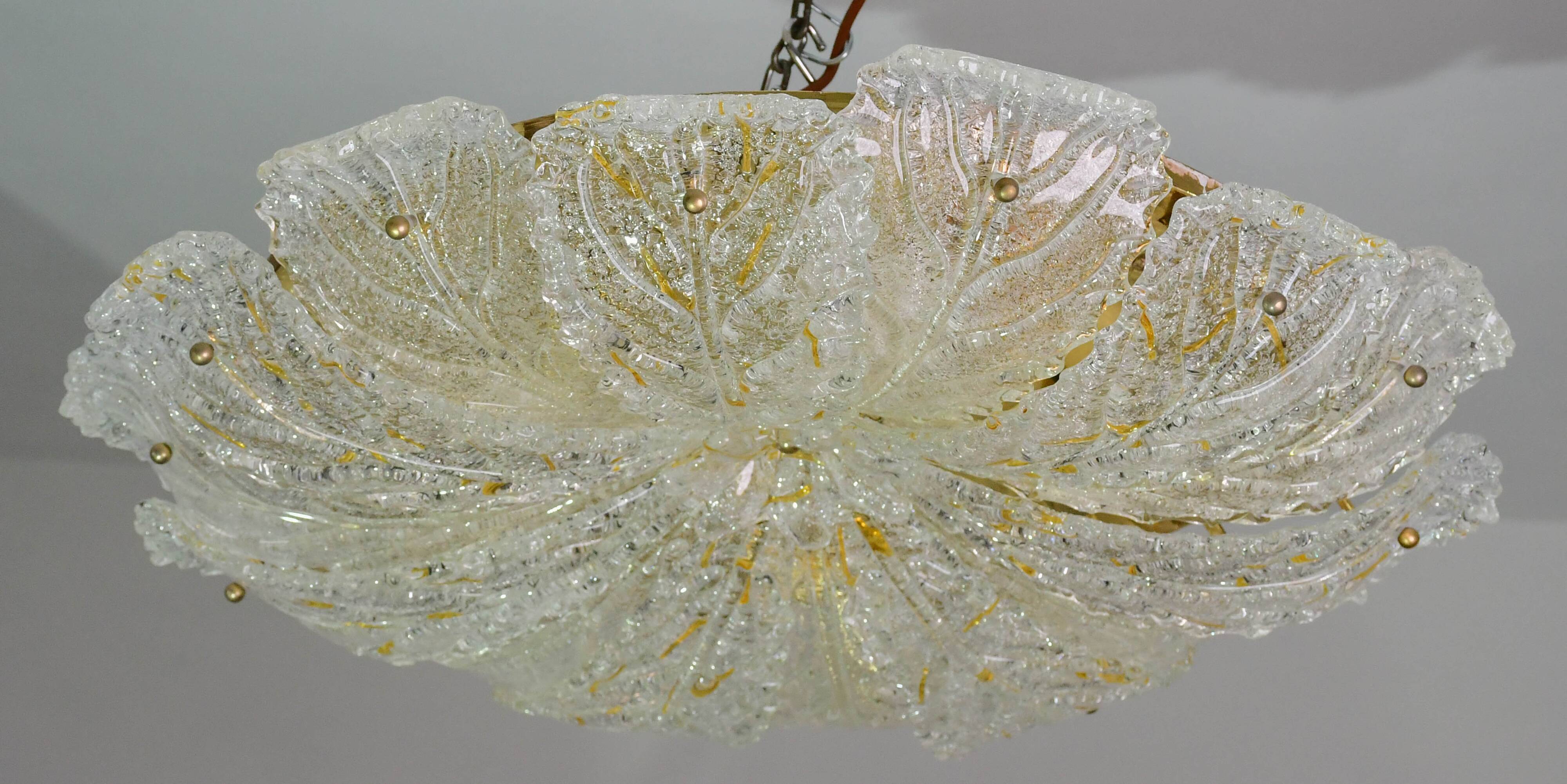 Splendid large size Italian Murano glass yellow and transparent ceiling light