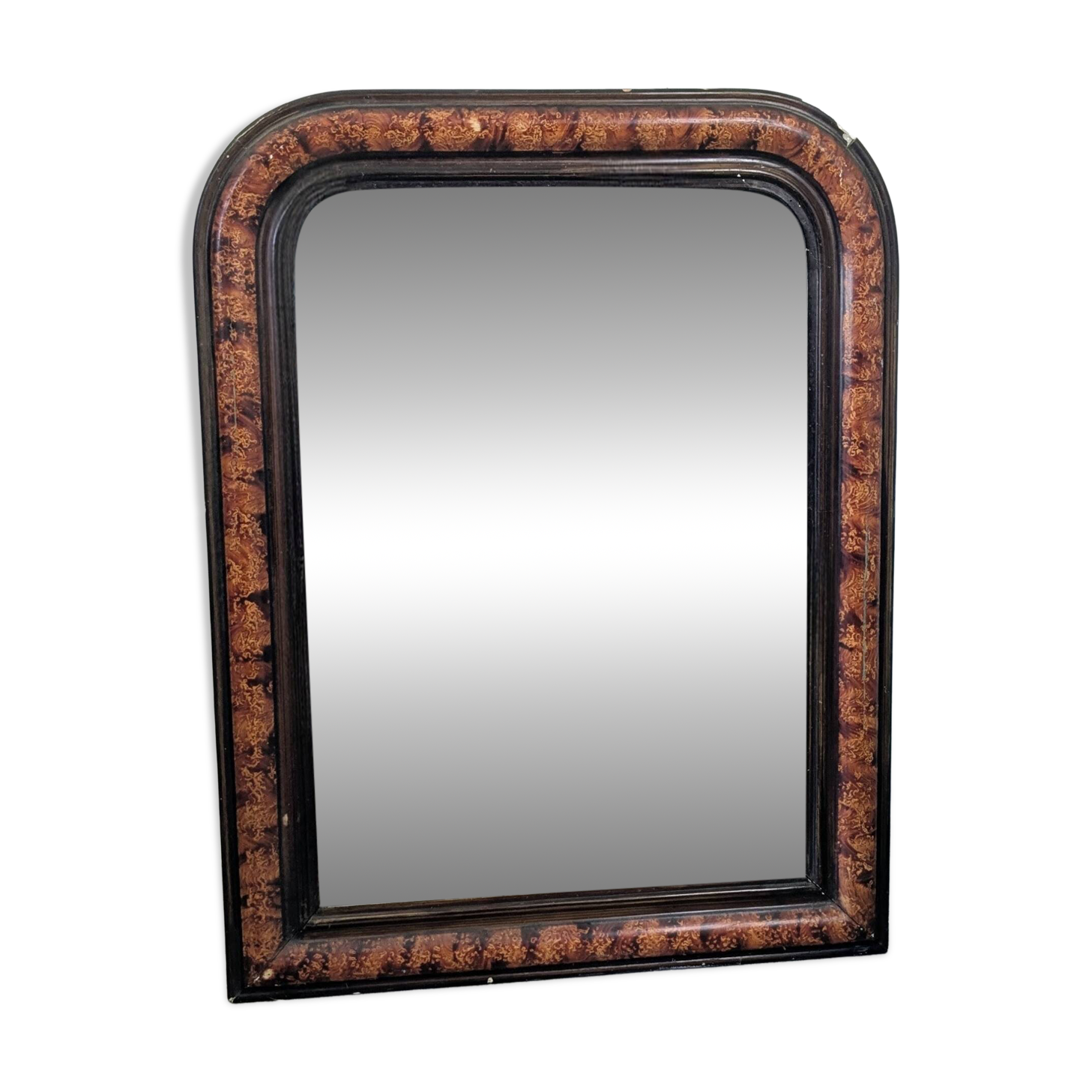 Antique Louis-Philippe mirror in blackened wood with a burl effect – 67x52 cm
