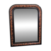 Miroir ancien Louis-Philippe en bois noirci et décor façon loupe – 67x52 cm
