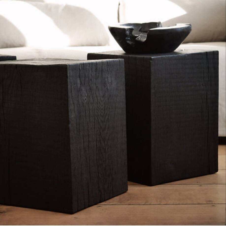 Wabi sabi burnt wood side table