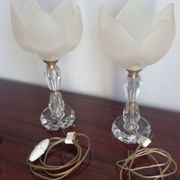 Pair of vintage table lamps in cut crystal and glass tulip.
