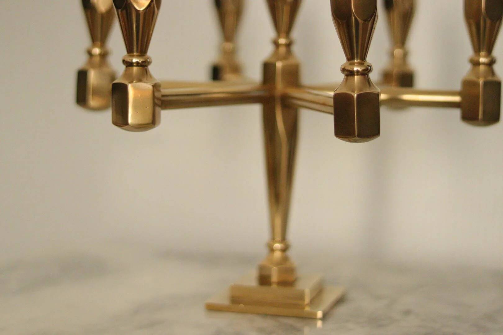 Swedish vintage brass seven arm candelabra by Gusum