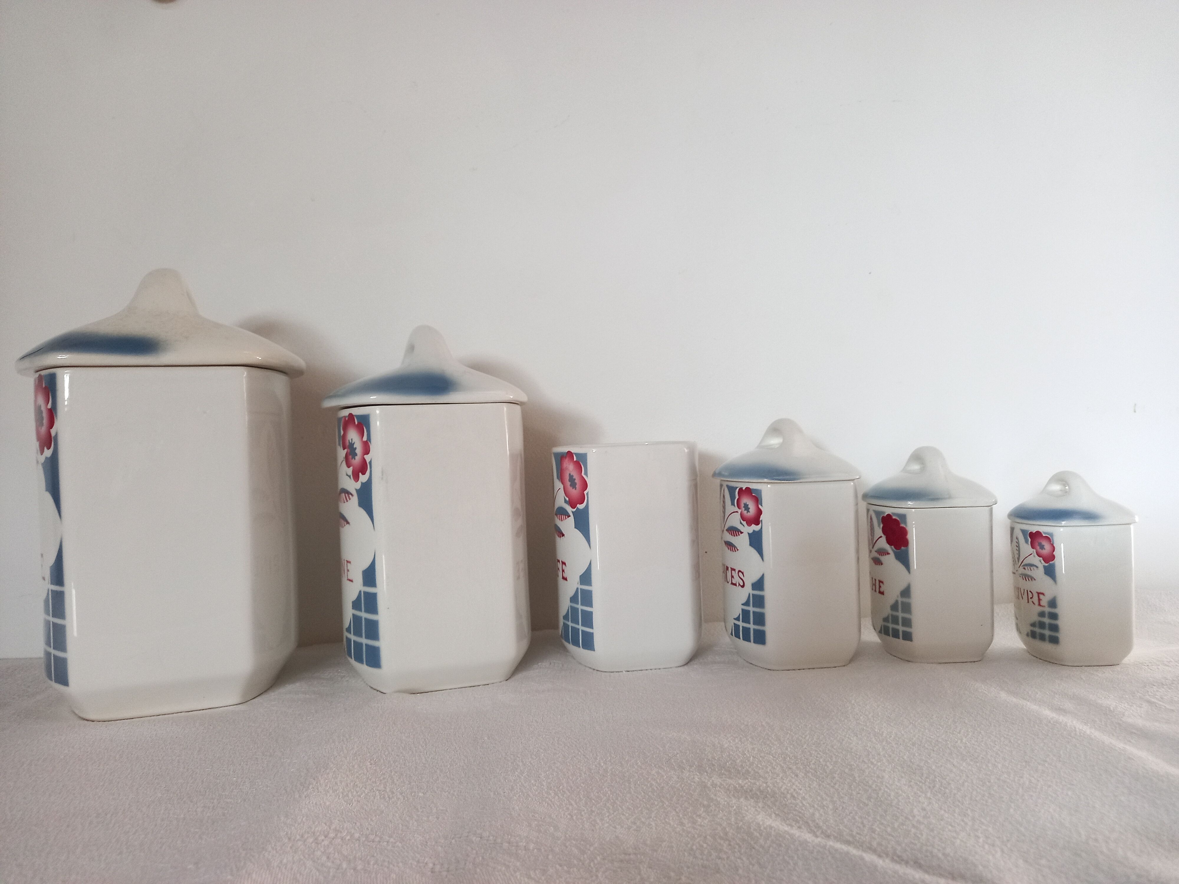 Series of 6 Sarreguemines spice jars