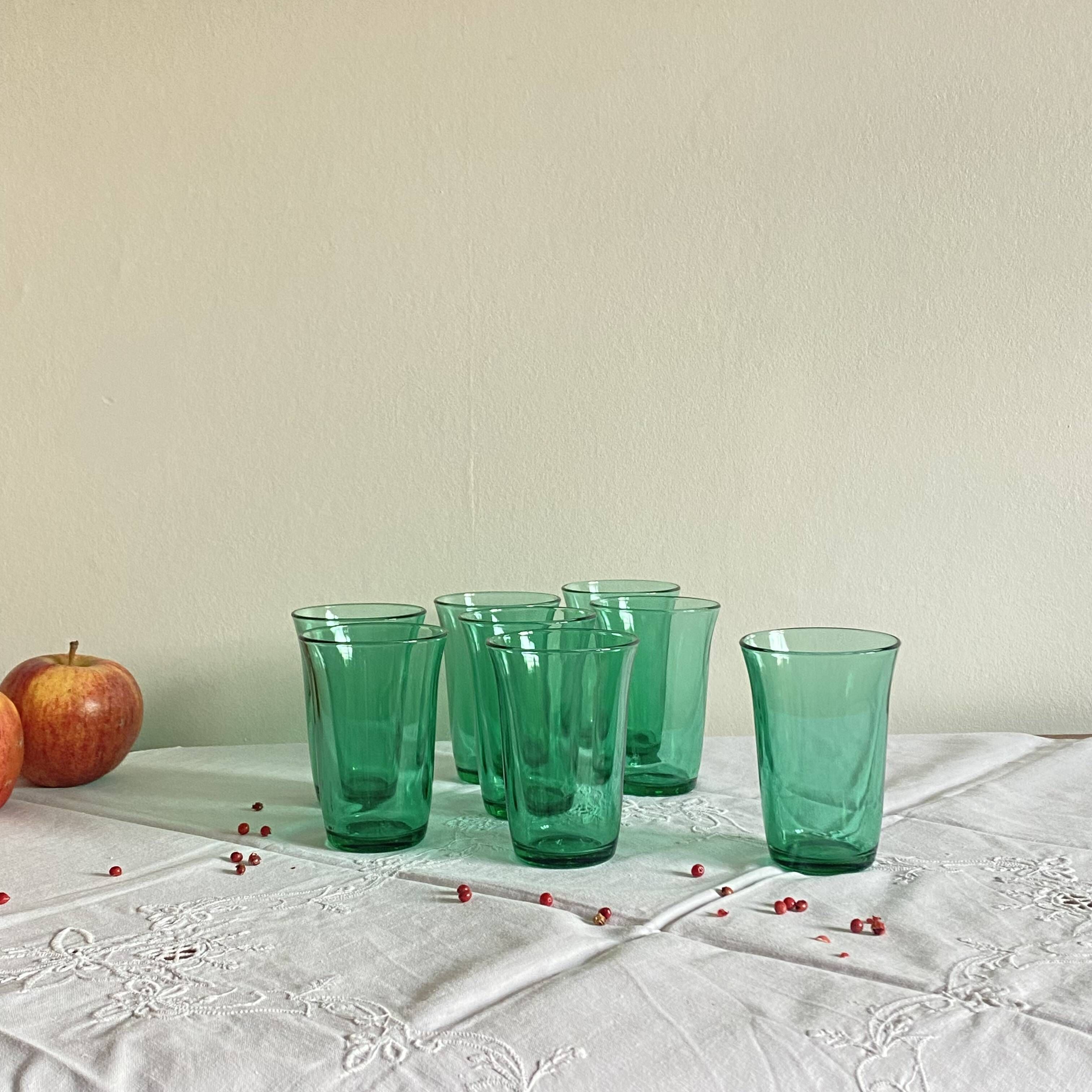 Set of 8 Lesieur green tumbler glasses vintage tableware ACC-7240