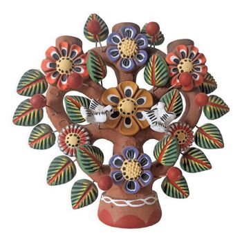 Mexican Vintage Candlestick Tree of Life Handmade Pottery