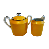 Sugar bowl and porcelain milk jar Limoges mustard yellow color
