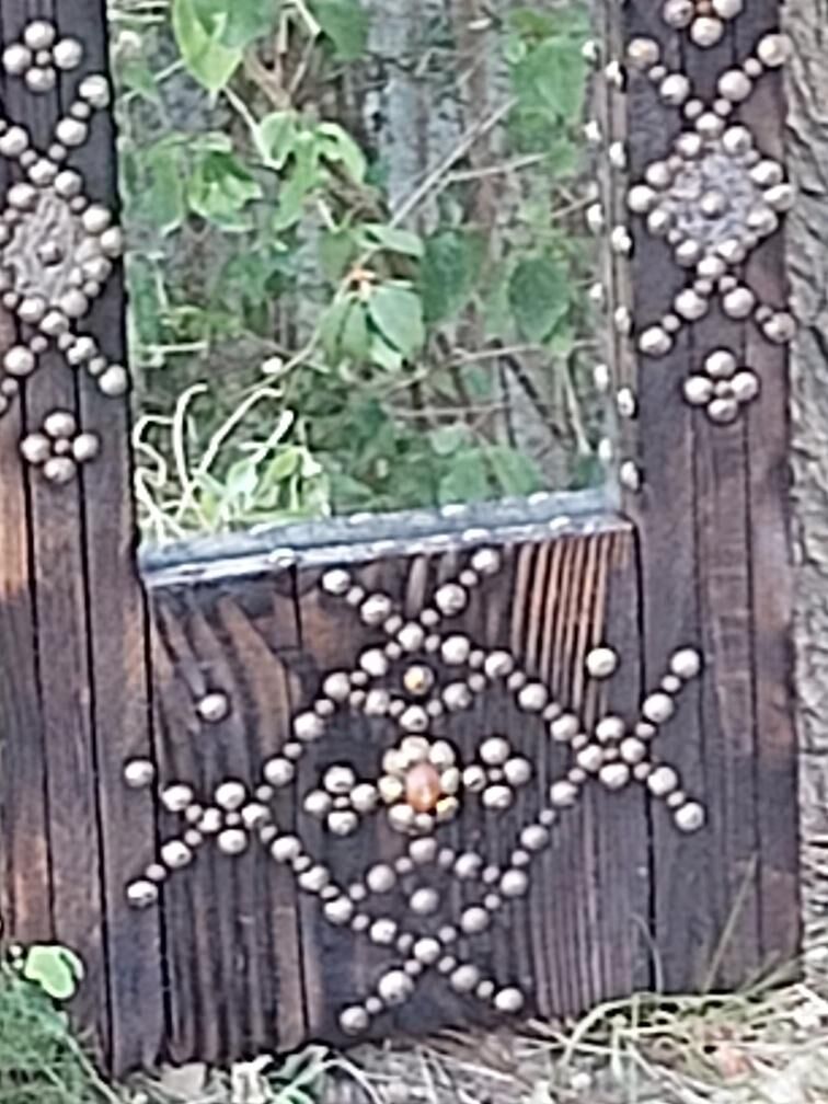 Ancient brutalist oriental wooden mirror 23x53cm