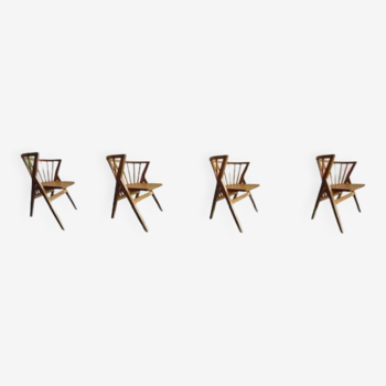 4 V-shaped wooden bistro chairs
