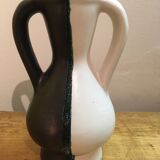 Black and white Vallauris vase, H. Caillet flower, vintage graphic 1960 1970