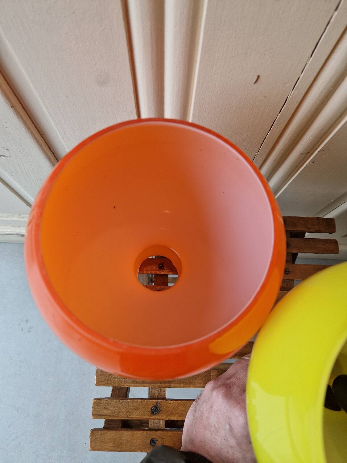 Set of 2 Yellow and Orange Opaline Chandeliers