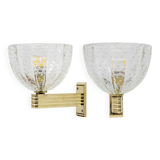Attributed to Seguso Art Dèco Brass and "Pelugoso" Murano Glass Sconces, Pa