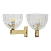 Attributed to Seguso Art Dèco Brass and "Pelugoso" Murano Glass Sconces, Pa