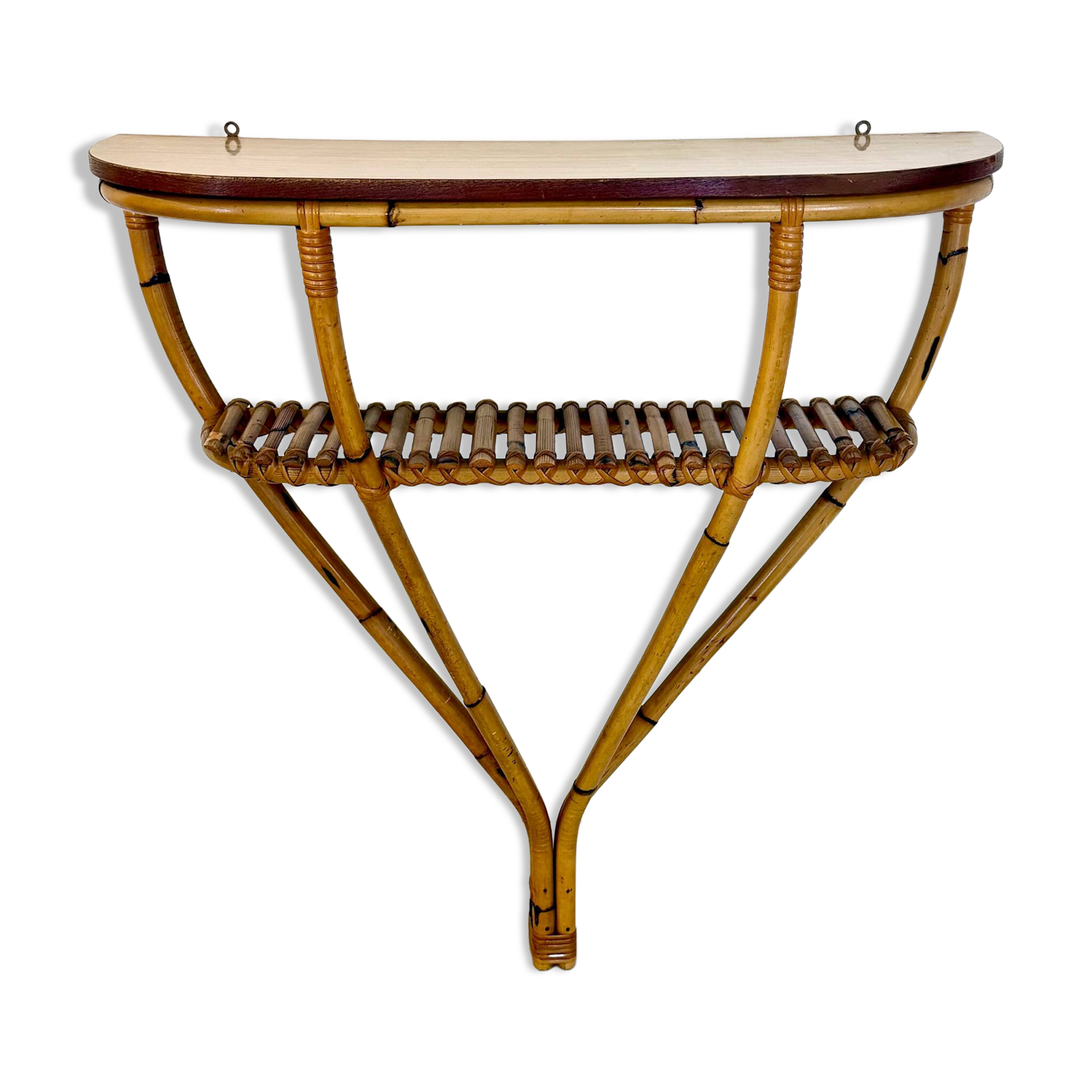 Bamboo and Formica Demilune Console Table with a Lower Shelf, Italy