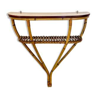 Bamboo and Formica Demilune Console Table with a Lower Shelf, Italy