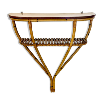 Table console démilune en bambou et Formica avec étagère inférieure, Italie